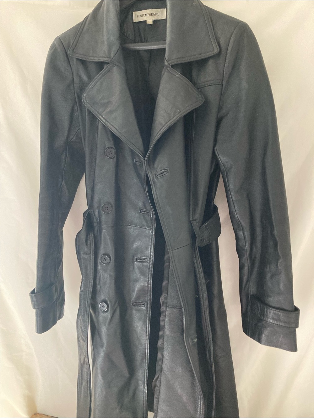 Genuine Leather Black Trench Coat L by Contemporaine Simons